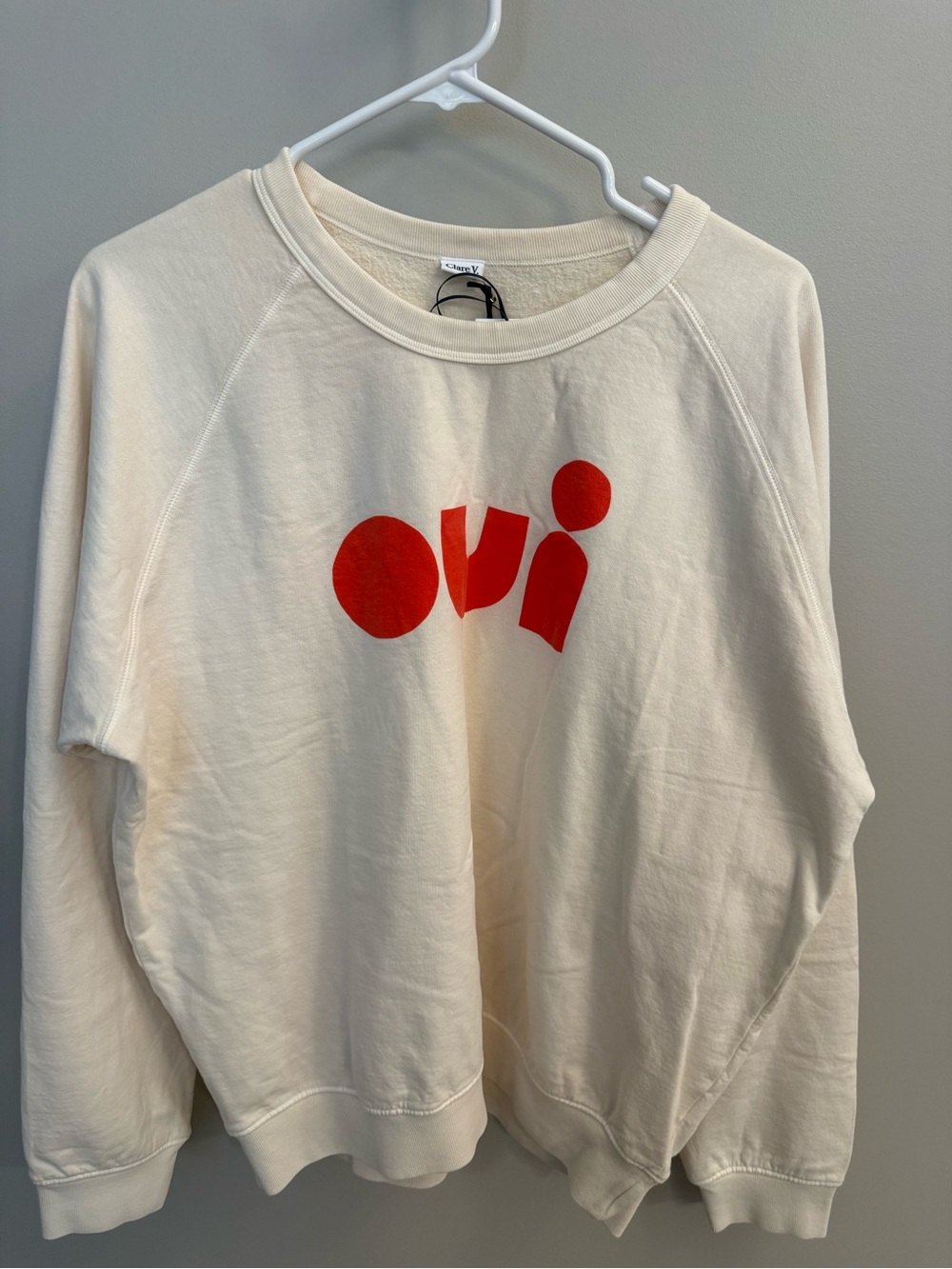 Clare V Cream Sweatshirt with Red 'oui' Graphic - Picture 3 of 8
